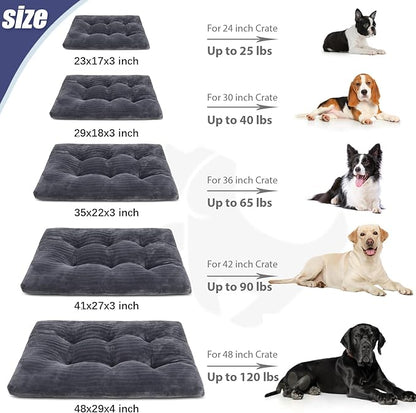 Dog Crate Bed Washable Dog Beds for Large Dogs Deluxe Thick Flannel Fluffy Comfy Kennel Pad Anti-Slip & Anti-Scratch Pet Sleeping Mat, 35 x 23 Inch, Gray