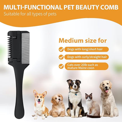 2-in-1 Pet Grooming Comb for Dogs and Cats - 2 Combs with 20 Extra Blades for Trimming and Grooming