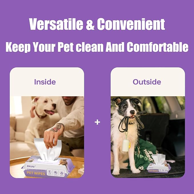 Pet Wipes for Dogs, Dog Wipes for Paws and Butt, Grooming Wipes for Dogs & Cats, Unscented Pet Wet Wipes, Hypoallergenic Wipes for Dogs Face and Body, Cat Wipes-100 Count
