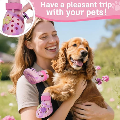 Dog Shoes for Hot Pavement, Adjustable Magic Tape Boots for Small, Medium & Large Dogs, Anti-Slip, Easy to Clean Paw Protectors for Beach, Outdoor & Hot Weather (Pink L)