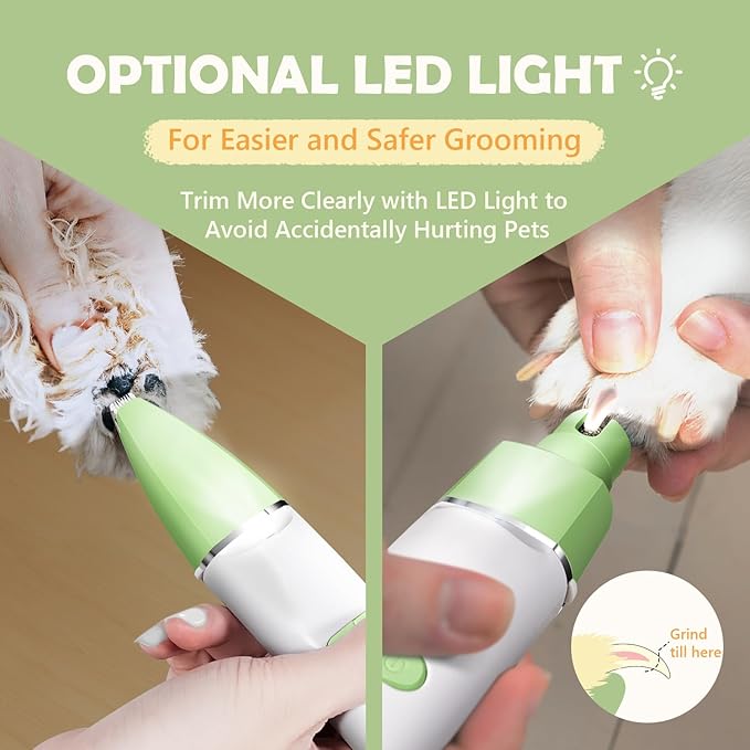 Dog Grooming Kit with LED Light, Low Noise Rechargeable 4 in 1 Pet Clippers for Matted Hair, Cordless Electric Cat Paw Trimmer Dog Nail Grinder, Grooming Supplies for Cat and Small Dogs