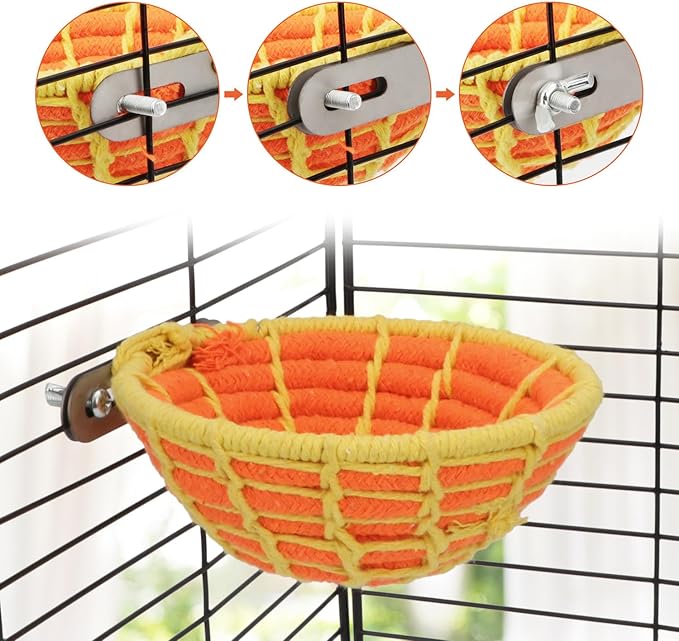 Hypeety Handmade Coton Rope Bird Breeding Nest Hatch House Bird Nest Cage for Small Parrots Budgie Parakeet Cockatiel Parakeet Conure Canary Finch Lovebird (Orange)