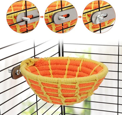 Hypeety Handmade Coton Rope Bird Breeding Nest Hatch House Bird Nest Cage for Small Parrots Budgie Parakeet Cockatiel Parakeet Conure Canary Finch Lovebird (Orange)