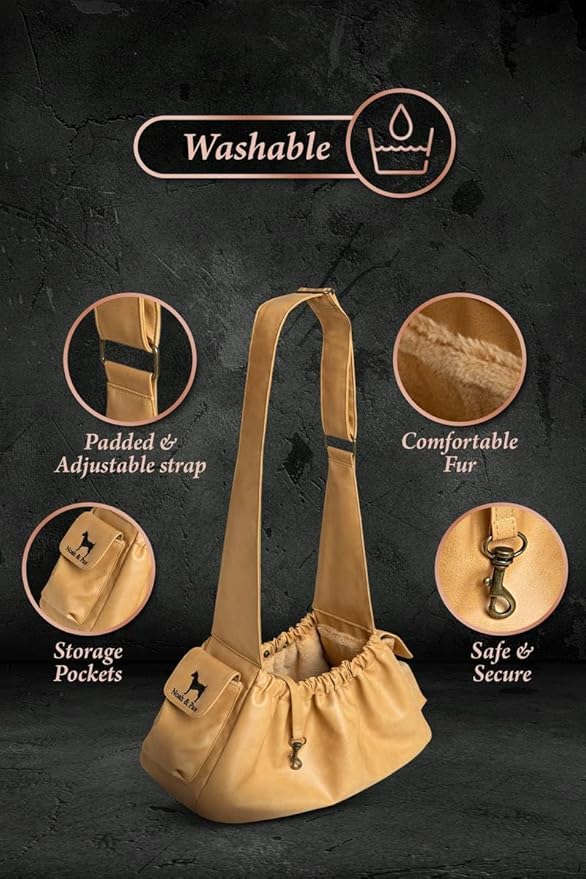 Noah & Paw Dog Sling Carrier for Small Dogs 5-18lb, Dog Sling for Small Dogs and Cats, Dog Carrier with Adjustable Padded Strap, Vegan Leather Lined with Fur, Double Safety Feature, Machine Washable