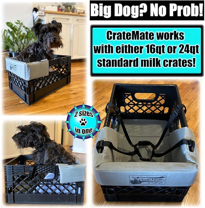 DIY Crate Conversion/Bike Dog Carrier Package (Crate NOT Included) Padded Liner is 2 Sizes in One + 4 Point Safety Harness & Crate Fasteners Holds Pets 20lb+ for Safe Pet Bicycle Travel