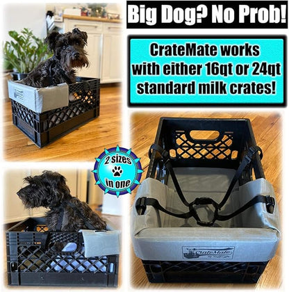 DIY Crate Conversion/Bike Dog Carrier Package (Crate NOT Included) Padded Liner is 2 Sizes in One + 4 Point Safety Harness & Crate Fasteners Holds Pets 20lb+ for Safe Pet Bicycle Travel