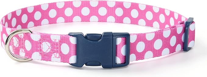 Mile High Life Dog Collar | Cute Puppy Collars | Lightweight Girl Dog Collar | Soft Boy Dog Collars | w Geometric Plaid Wave Line Pattern (White Dots, Small)