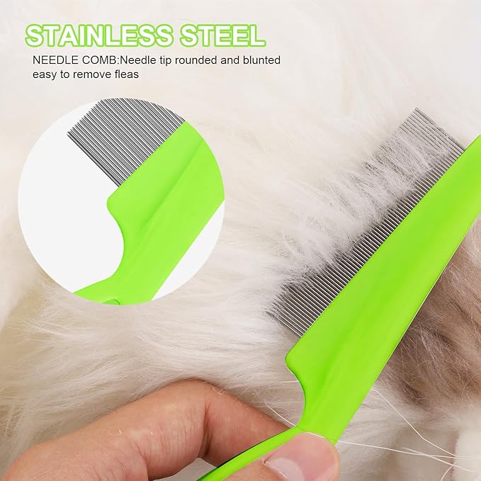 2 in 1 Multifunctional Pet Grooming Comb - Flea and Tear Stain Removal for Dogs and Cats, Dehairing for Face and Paws (Green)