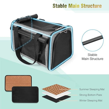 YUDODO 25 lbs Lightproof Pet Carriers Airline Approved Dog Cat Travel Soft Sided Carrier Reflective Mesh Safe Pet Cat Carrier Foldable Portable Small Animal Rabbit Puppy Cat Carrier Grey Green