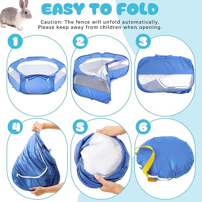 16 Pcs Rabbit Playpen Starter Kit, 47.2" x 47.2" x 15" Waterproof Cage Tent with Ground Nails, Storage Bag, Food Water Bowls, Grooming Tools, Grass Rugs for Bunny, Guinea Pigs, Small Animals