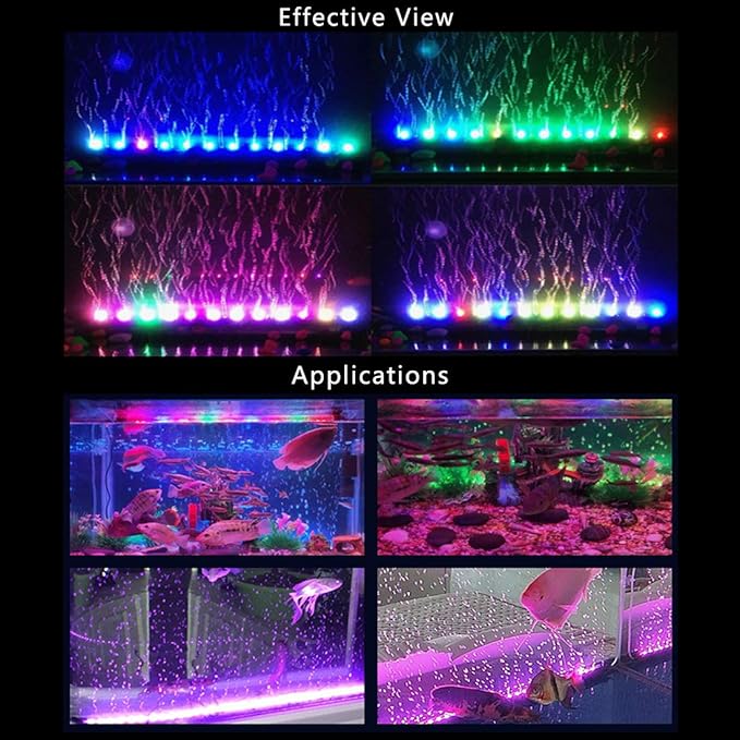 PULACO 2W Aquarium Fish Tank Air Stone with Automatic Color Changing LED Light (Length -10" for Small Fish Tank) for Aquarium Air Pump