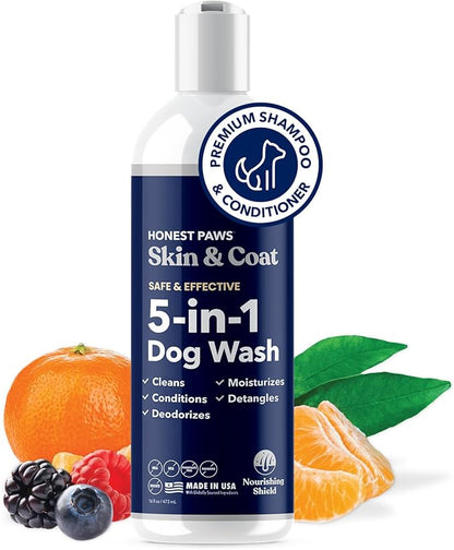 Honest Paws Dog Shampoo and Conditioner - Premium Dog Wash for Allergies and Dry, Itchy, Moisturizing for Sensitive Skin - Sulfate Free, Plant Based, All Natural -16 Fl Oz