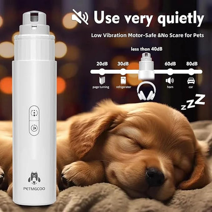 Dog Nail Grinder & Upgrade Professional with 3-Speed Adjustment Super-Quiet and Low-Vibration Pet Nail Trimmers with Forward and Reverse Functions - Safe Pause Button Wireless Type-C Charging (White)