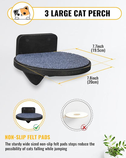 Wooden Cat Wall Shelves with 3 Steps – Space-Saving Wall Mounted Cat Tree Set, Modern Climbing Wall Furniture & DIY Shelves Kit for Small Apartments, Cat Bed for Sleeping, Playing and Climbing