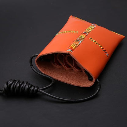 Dog Grooming Scissors Storage Bag: Hand-stitched, Show-quality Head Layer Calf Leather, Holds 5 Pairs of Dog Grooming Scissors Orange