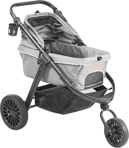 VEVOR Large Pet Stroller for Dogs Cats up to 75lbs, 3 Wheels Folding Cat Dog Stroller, Portable Pet Jogging Stroller with Storage Basket, Adjutable Handle Height and Zipperless Canopy