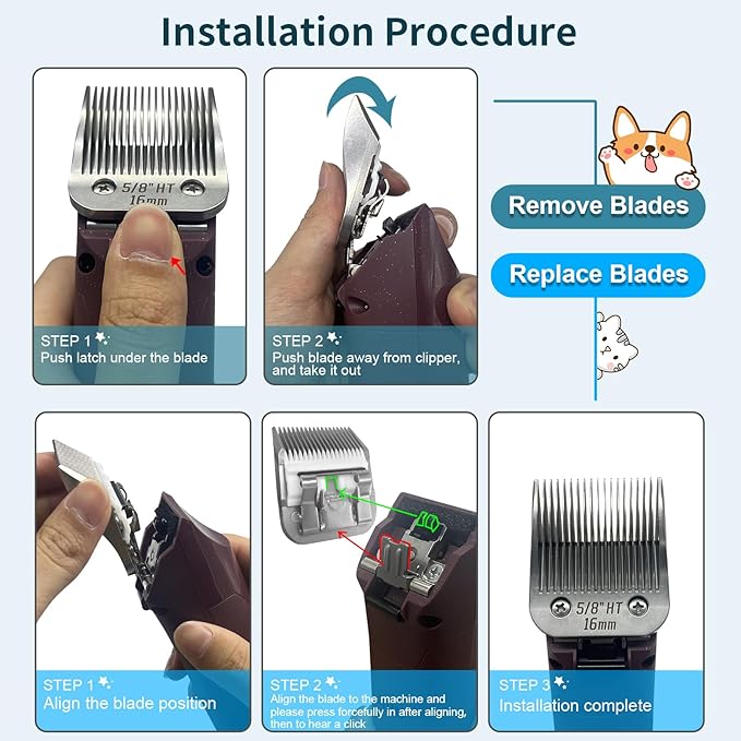 5/8HTï¼64930ï¼ Blade Dog Grooming Clipper Replacement Blades Compatible with Andis Dog Clippers,Detachable Stainless Steel Blade,Size-5/8 HT, Cut Length-5/8 Inch