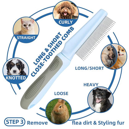 Dog Brush for Shedding, 7 PCS Pet Grooming Kit including Dog Grooming Brush, Deshedding Tool, Dematting Comb, Nail Clipper, Bath Brush for Long & Short Haired Dogs, Cats - Blue
