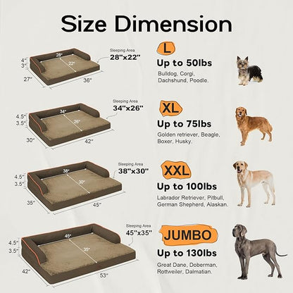 Orthopedic Large Dog Bed Washable: Brown Large Size Dog Beds with Removable Washable Cover, XXXL Large Orthopedic Dog Beds for Big Pet Dogs