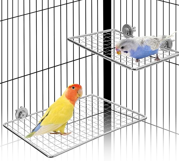 Bird Perches Platform, Stainless Steel Bird Perch Stand,Bird Cage Accessories Exercise Platform for Small to Large Parrots(Rectangle,XL)