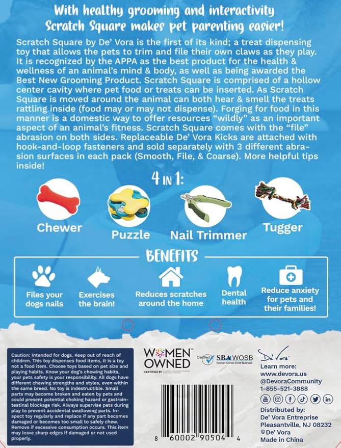 De' Vora Scratch Square - Dog Nail Scratch Board Treat Box | 5 in 1 Dog Scratch Pad for Nails | Dog Nail Scratch Board with Treat Box | Scratch Pad for Dogs Nail File | Dog Scratch Board XS/S