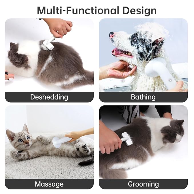 2PCS Dog Bath Brush & Deshedding Tool | Soft Silicone Dog Scrubber for Bath | Massage Pet Bath Brush with Soap Handle Dispenser for Medium to Large Dogs