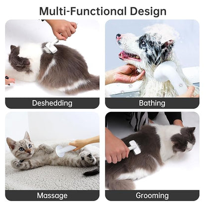 2PCS Dog Bath Brush & Deshedding Tool | Soft Silicone Dog Scrubber for Bath | Massage Pet Bath Brush with Soap Handle Dispenser for Medium to Large Dogs