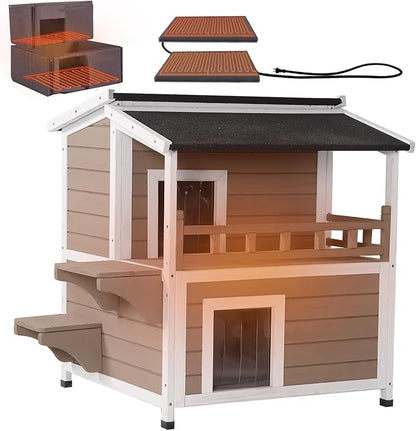Aivituvin Heated Outdoor Cat House for Outside Insulated Feral Cat Shelter Weatherproof with Heated and Insulated Liner 2 Storyï¼_rownï¼