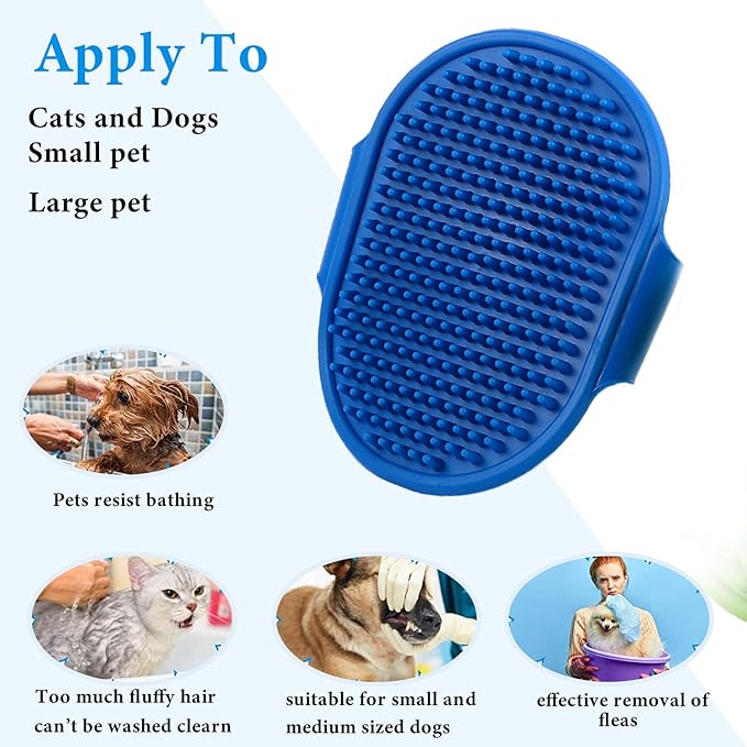 Dog Grooming Shampoo Bath Brush - 2 Pcs Soothing Massage Rubber Comb for Long & Short Haired Dogs and Cats - Blue & Black