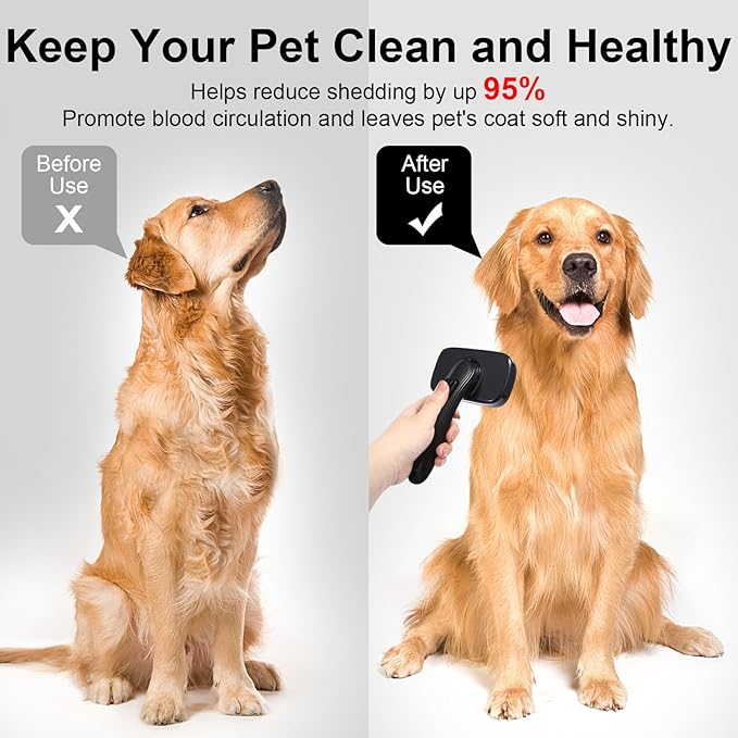 Dog Brush for Shedding & Grooming Small Medium Large Dogs & Cats - Remove Loose Fur, Knot, Undercoat. Suitable for Long Short Hair Lengths sensitive Animals, Black