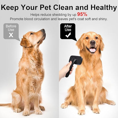 Dog Brush for Shedding & Grooming Small Medium Large Dogs & Cats - Remove Loose Fur, Knot, Undercoat. Suitable for Long Short Hair Lengths sensitive Animals, Black