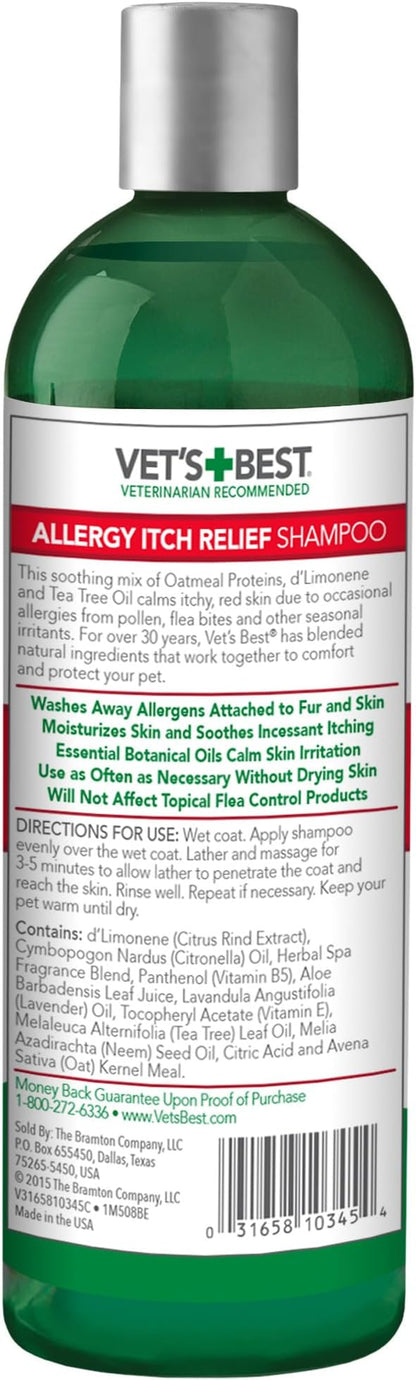 Vet's Best Allergy Itch Relief Dog Shampoo | Cleans and Relieves Discomfort from Seasonal Allergies | Gentle Formula | 16 Oz