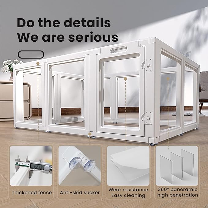 Dog Playpen,Dog Pen,Clear Dog Playpen, Acrylic Dog Pen，Easy to Install and Remove Dog Playpen and Kennel Playpen, Suitable for Dogs, Cats,Dog Playpen Indoor (White, 23.6" H, 12 Pieces)