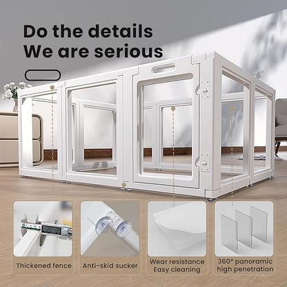 Dog Playpen,Dog Pen,Clear Dog Playpen, Acrylic Dog Pen，Easy to Install and Remove Dog Playpen and Kennel Playpen, Suitable for Dogs, Cats,Dog Playpen Indoor (White, 23.6" H, 12 Pieces)