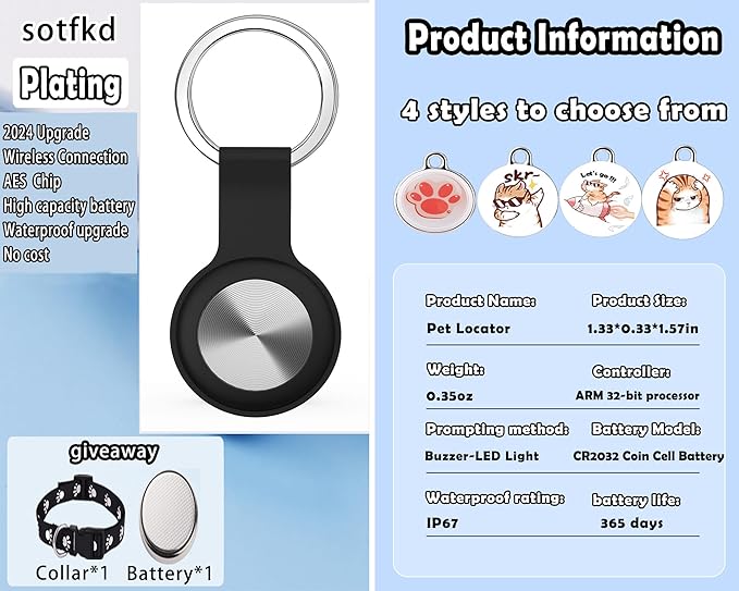 Dog Tracker-Cat Tracker Collar-Pet Tracker-GPS Tracker for Dogs | Android and iOS Universal | No Monthly Fee | No Charging Required | Waterproof | Works with Any Collar