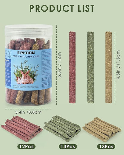 ERKOON 38Pcs Timothy Hay Sticks, Guinea Pig Toys, Rabbit Chew Toys for Teeth Natural Molar Sticks Rabbits Treats for Bunnies, Chinchilla, Guinea Pigs, Gerbil, Hamster
