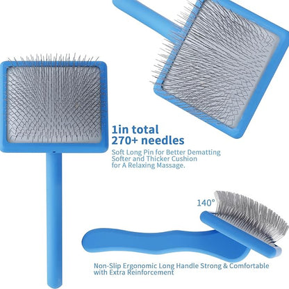 Dog Slicker Brush for Long Haired Dogs Doodle Brush for Dogs Large Dog Slicker Brush for Goldendoodles with Ergonomic Solid Wooden Handle Long Pin Grooming Brush for Dogs (Blue)