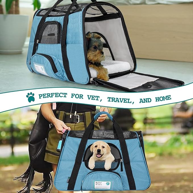 PetAmi Airline Approved Pet Carrier for Cat, Soft Sided Dog Carrier for Small Dogs, Cat Travel Supplies Accessories for Indoor Cats, Ventilated Pet Carrying Bag Medium Large Kitten Puppy, Large Blue