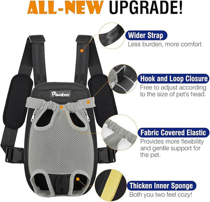 Pawaboo Pet Carrier Backpack, Adjustable Pet Front Cat Dog Carrier Backpack Travel Bag, Legs Out, Easy-Fit for Traveling Hiking Camping for Small Medium Dogs, Large Size, Gray