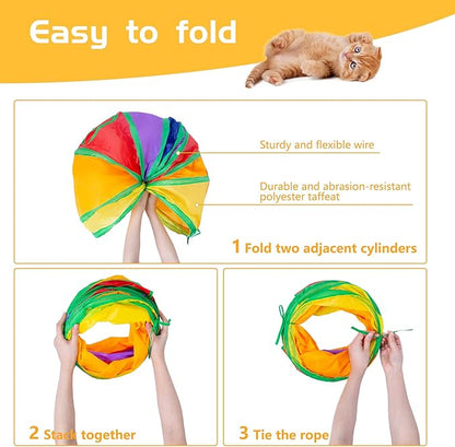 Sheldamy Cat Tunnel, S-2-Way Cat Tunnels for Indoor Cats, Collapsible Cat Play Tunnel, Interactive Toy Maze Cat House with 1 Play Ball for Cats, Puppy, Kitty, Kitten, Rabbit (Multicolor)