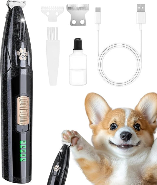 Dog Grooming Kit with LED Display, Low Noise Pet Clippers, Cordless Dog Hair Trimmer for Paws, Ears, Face, Rump with LED Light (Streamer Black)