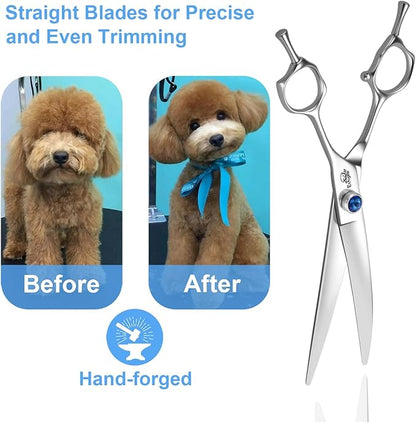 7" Curved Dog Grooming Scissorsï¼25 Degree of Curved Blade,Premium Pet Grooming Shears for Trimming Face and Paws