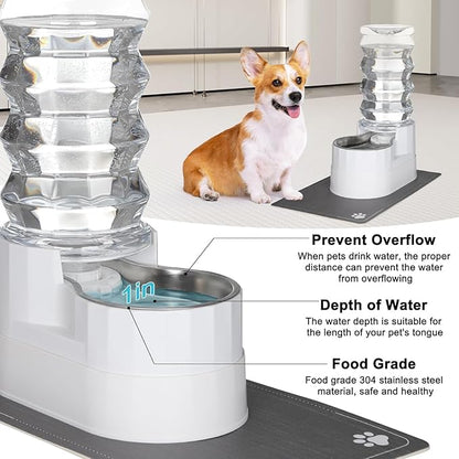 RIZZARI Large Water Dispenser for Dogs: 9L Automatic Stainless Steel Gravity Raised Pet Feeder for 30-60 LB Senior Pet Dogs with Neck Pain Relief in Garage Living Room