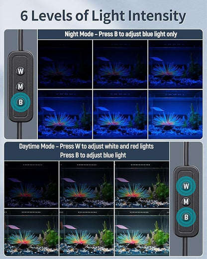 Pawfly 28W Aquarium LED Light for 36 to 42 Inch Fish Tanks Extendable Fish Tank Light with Full Spectrum Brilliant White Blue Red Lights with Daytime & Night Modes and Adjustable Brightness