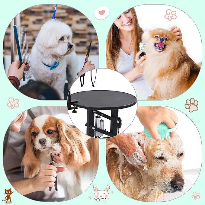24" Electric Dog Grooming Table, Fast Lift Heavy Duty 360° Rotating Pet Grooming Desk for Small Dogs with Anti Skid Tabletop, Remote, Grooming Set, Tool Organizer, Black