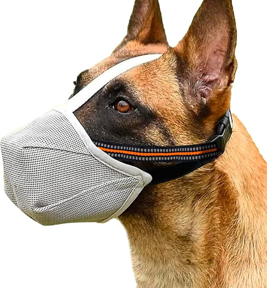Dog Muzzle - Soft Mesh Muzzle for Small Medium Large Dogs Labrador German Shepherd - Adjustable Puppy Muzzles for Scavenging Biting Licking and Chewing - Allows Panting and Drinking (GreyXS)