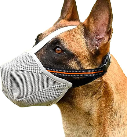 Dog Muzzle - Soft Mesh Muzzle for Small Medium Large Dogs Labrador German Shepherd - Adjustable Puppy Muzzles for Scavenging Biting Licking and Chewing - Allows Panting and Drinking (Greys)