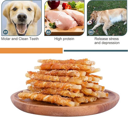 Chicken Wrapped Rawhide Sticks -Natural Dog Treats Training Rewards Nutritious Healthy Chews Pet Food Grain Free Real Meat Dried Snacks for Puppy Small Medium Dogs (5 OZ)
