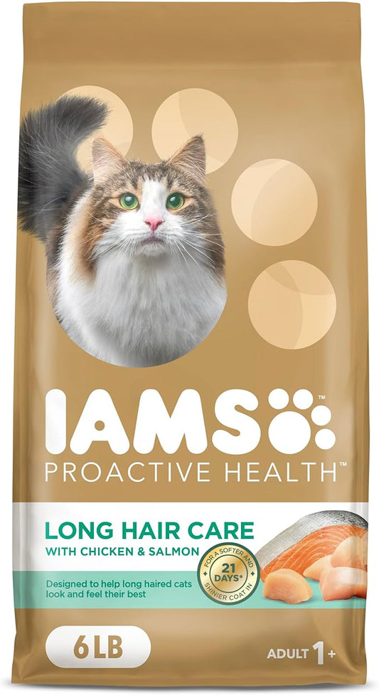 IAMS Proactive Health Long Hair Care Adult Dry Cat Food with Real Chicken & Salmon, 6 lb. Bag