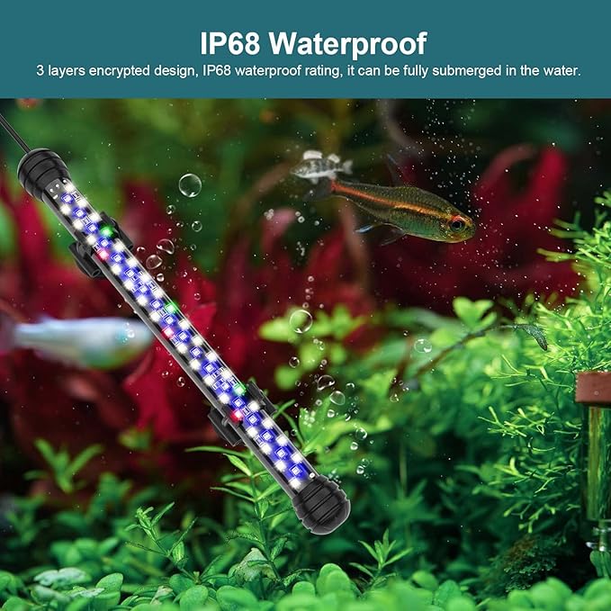 SEAOURA Led Aquarium Light with Timer, Submersible Aquarium Plant Light, Fish Tank Light with Auto On/Off, 3 Lighting Modes, Adjustable Brightness (18.9 in for 20-35inch Planted Tank), 10W